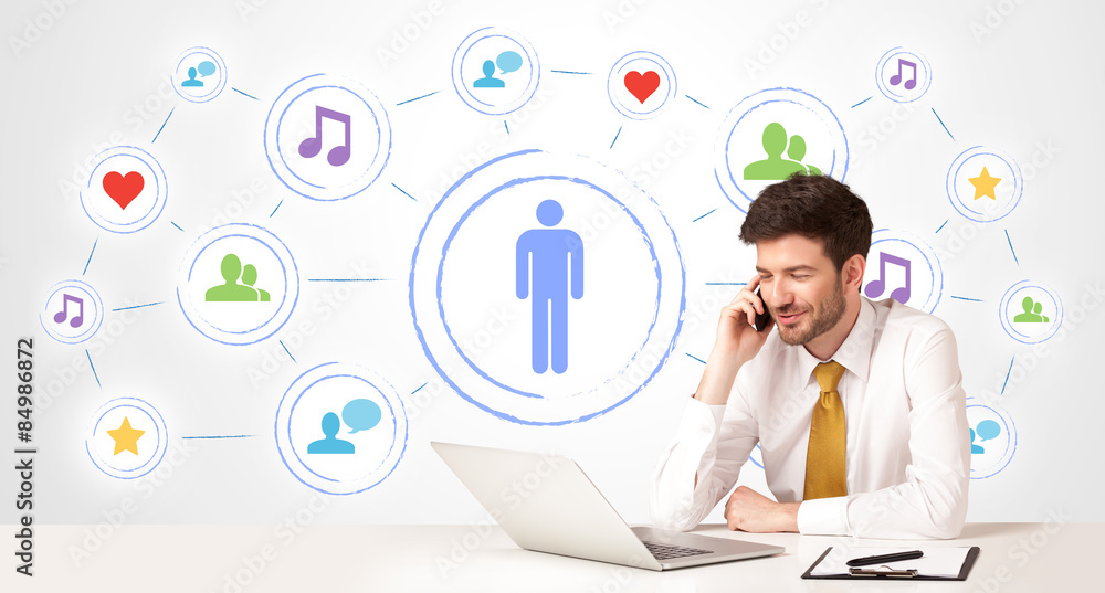 Business man with social media connection background Business man with social media connection background