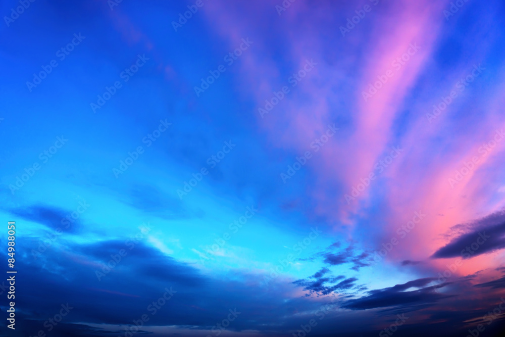 Twilight sky in deep blue and pink