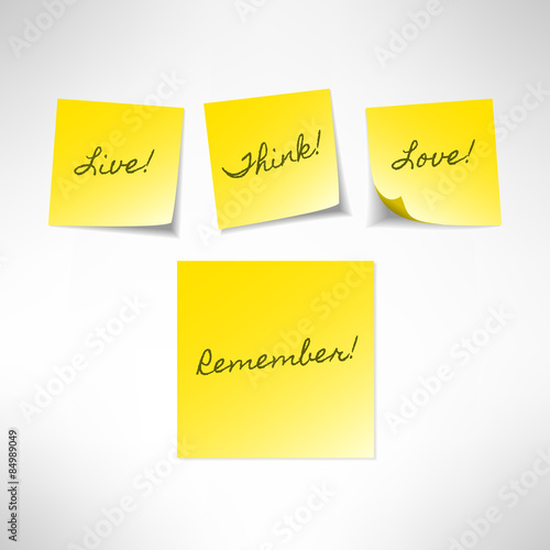 Yellow note sticker with message. Paper reminder. Vector