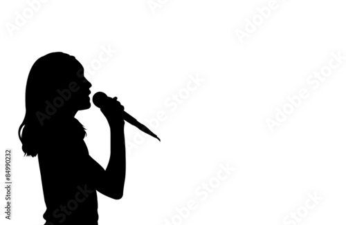 girl singing silhouette - vector