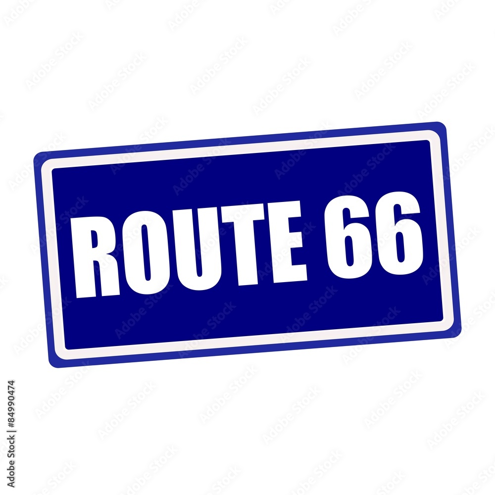 Route 66 white stamp text on blue background Route 66 white stamp text on blue background
