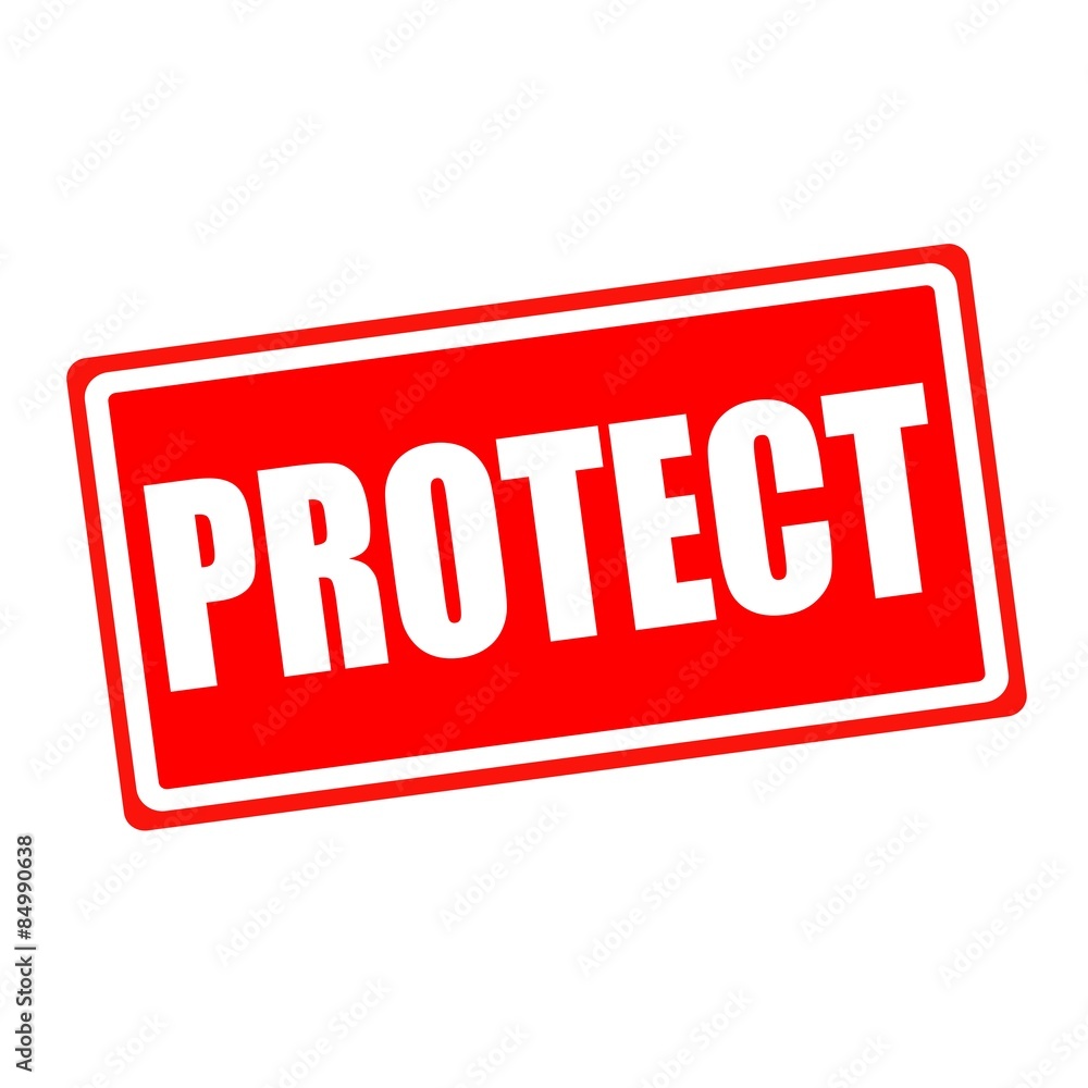 Protect white stamp text on red backgroud Protect white stamp text on red backgroud