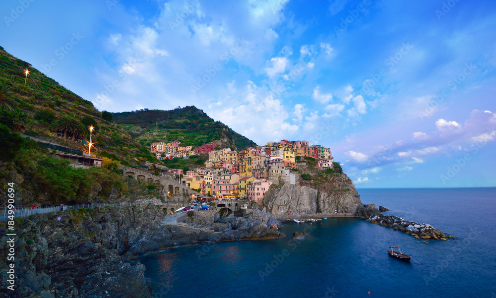 Landscape view of the coastline and seaside in Cinque Terre of Italy
