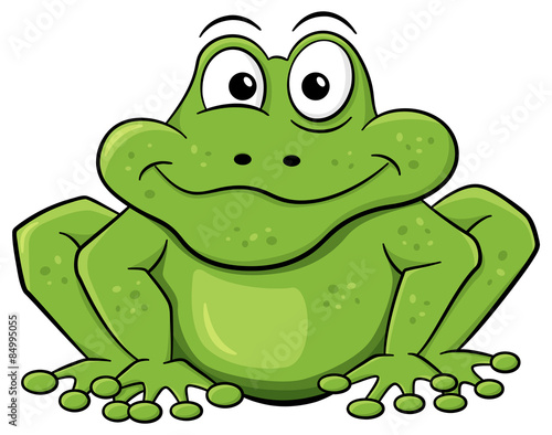 grüner Cartoon Frosch vor weißem Hintergrund 