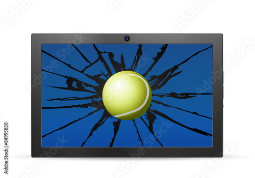 Cracked tablet tennis  on a white background. Vector illustration.