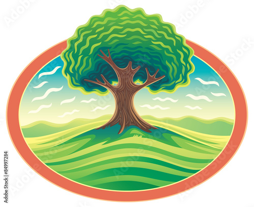 Vector tree in frame. Nature landscape with tree.