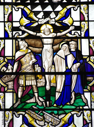Jesus Christ crucified  stained glass window 