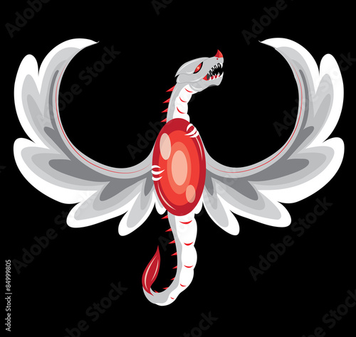 - Dragon with feathers and a red stone