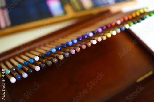 beautiful pencil box with many colours photo