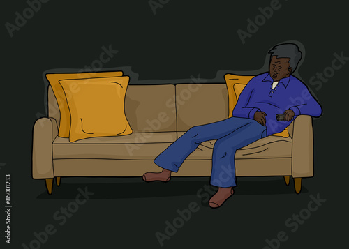 Man with Remote on Sofa