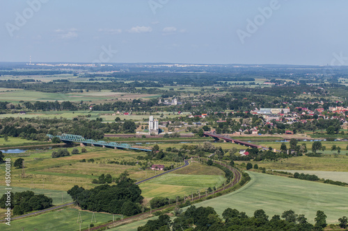aerial view of the bridge on Odra river near Scinawa town
