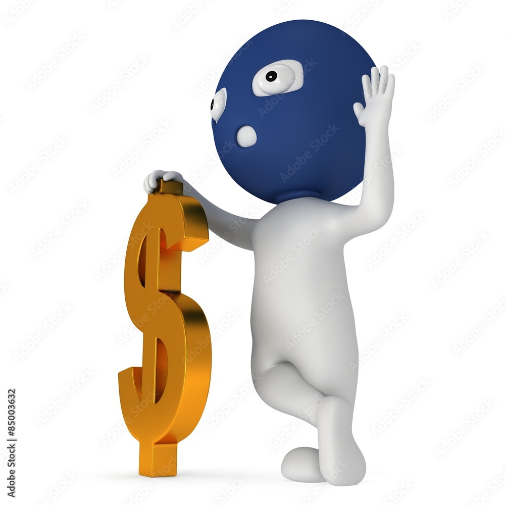 3d white thief stand with golden dollar sign 3d white thief stand with golden dollar sign