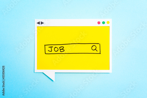 Job search form on speech bubble on blue background. photo