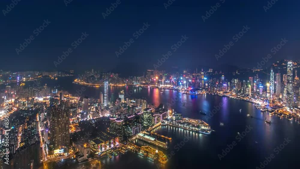 Hong Kong skyline panorama at night. time lapse video Hong Kong skyline panorama at night. time lapse video