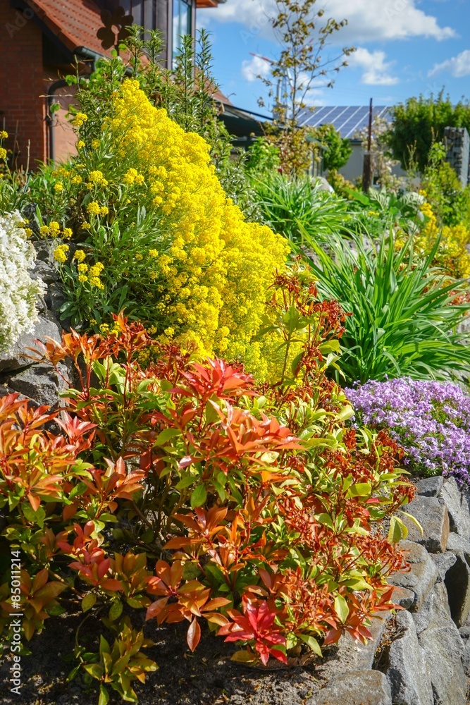 Obraz premium Steingarten mit üppiger Bepflanzung.