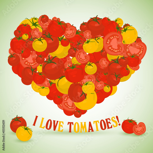 Heart made of tomatoes with the text below