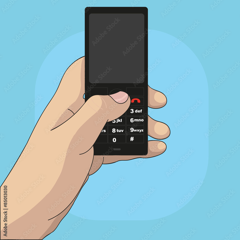 hand holding a mobile phone on a blue background
