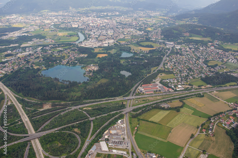 Flightseeing Tour Carinthia Villach Freeway Interchange Little Lakes & River Drau