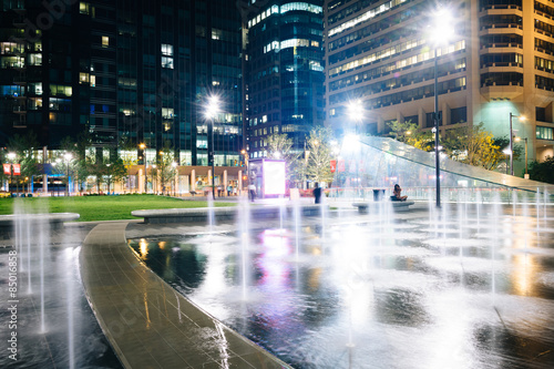 Fountains and buildings at night, at Dilworth Park, in Philadelp