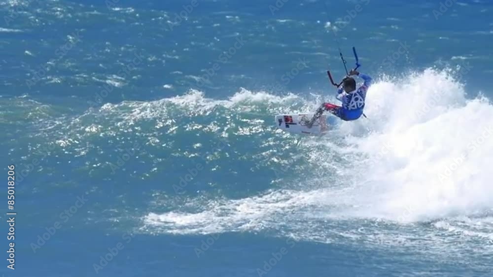 Kite surfing slow motion video. Extreme water sports background