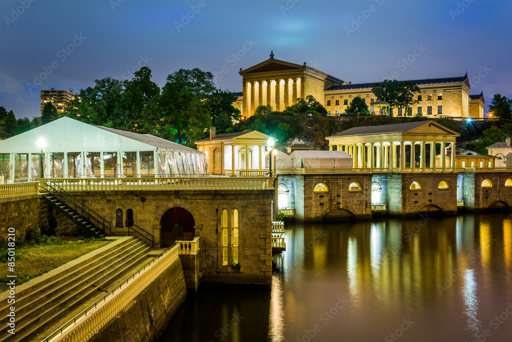 The Fairmount Water Works and Art Museum at night, in Philadelph The Fairmount Water Works and Art Museum at night, in Philadelph