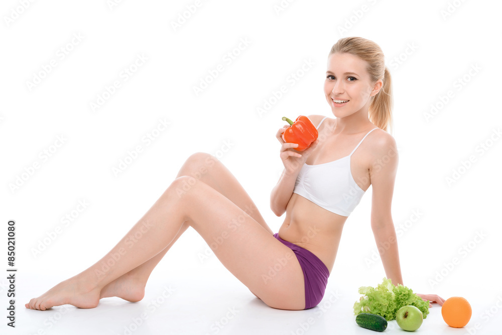 Beautiful girl and healthy food Beautiful girl and healthy food