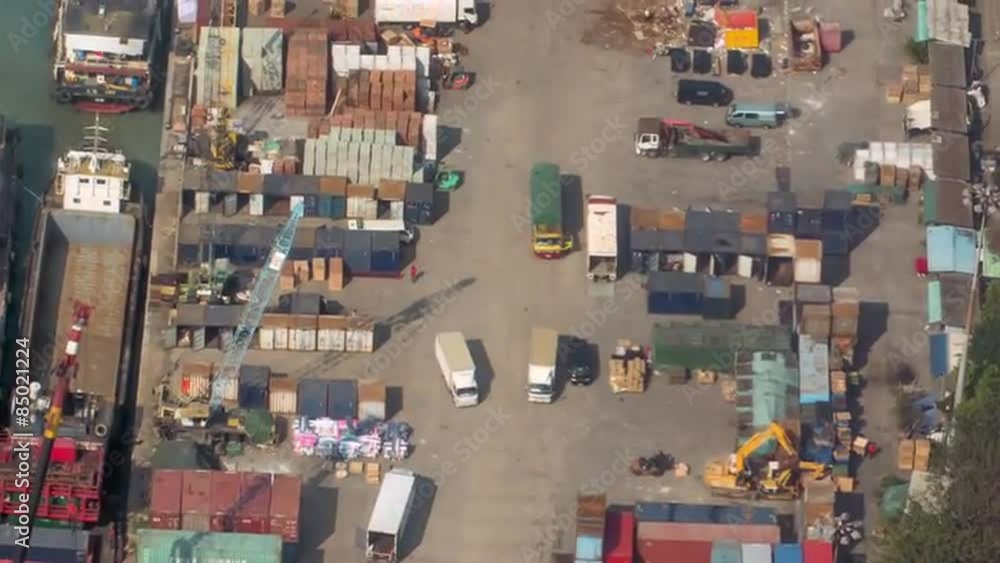 Work activity on container terminal site. Time lapse aerial video shot Work activity on container terminal site. Time lapse aerial video shot