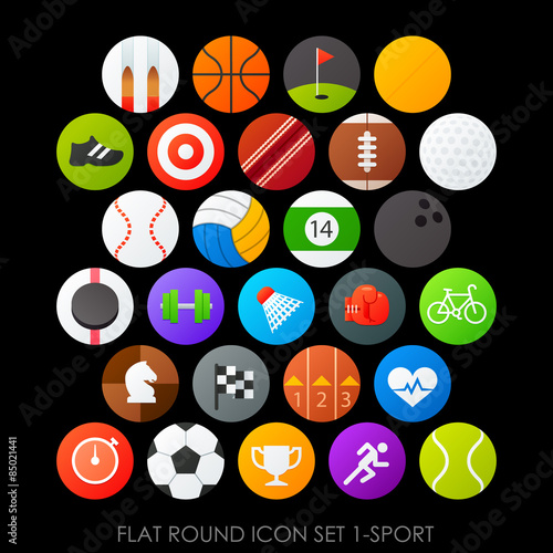 Flat round icon set 1-sport