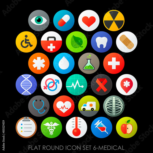 Flat round icon set 6-medical