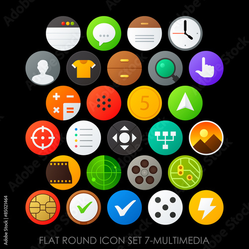 Flat round icon set 7-multimedia
