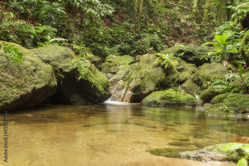 River flowing through the rocks, Atlantic Forest, Camburi Beach, Brazil.