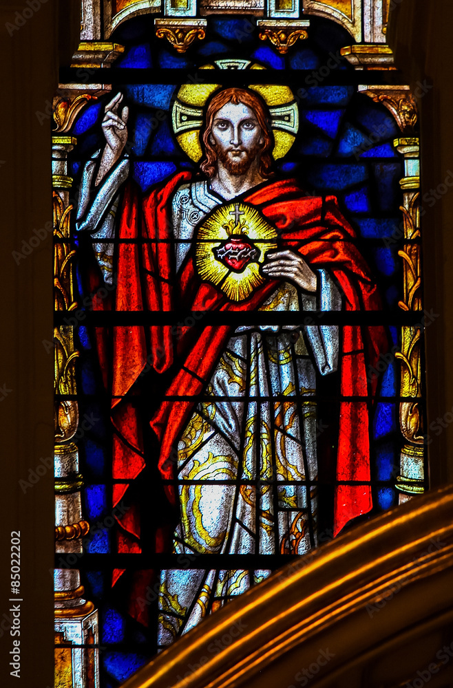 Sacred Heart of Jesus Christ Stained Glass foto de Stock Adobe Stock