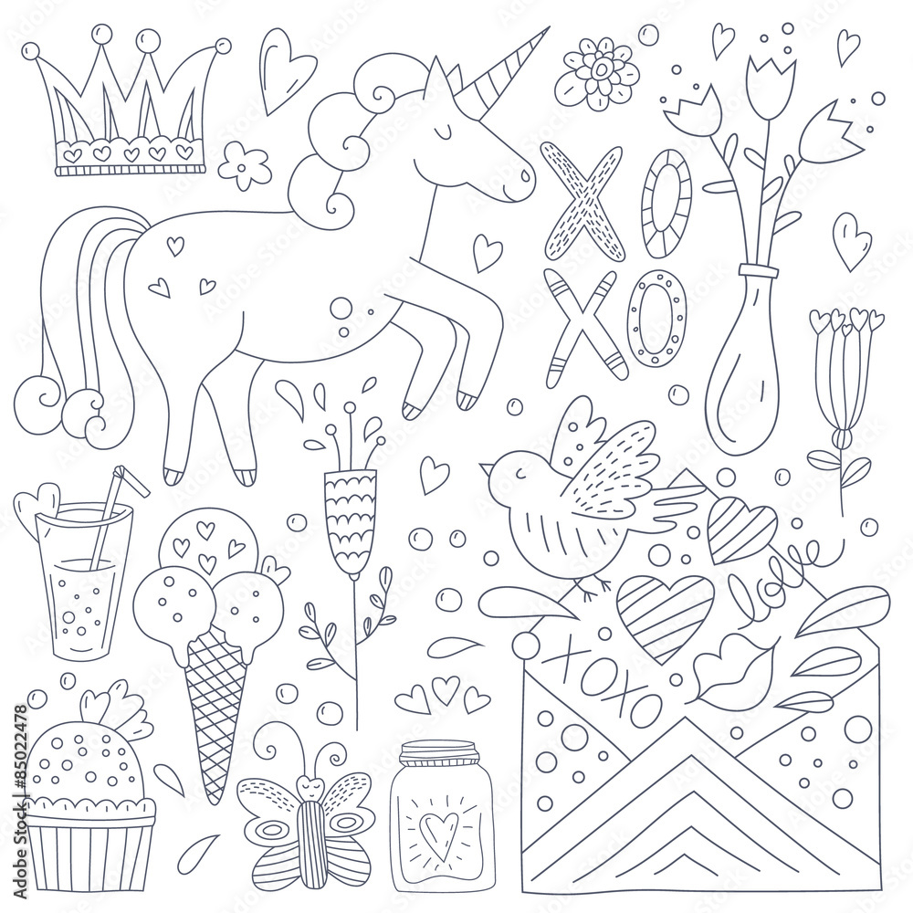 Obraz premium Valentines Day Doodle Collection