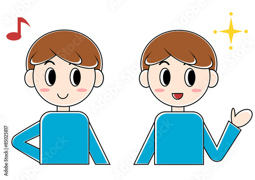 男性の感情イラストセット: 嬉しい・楽しい