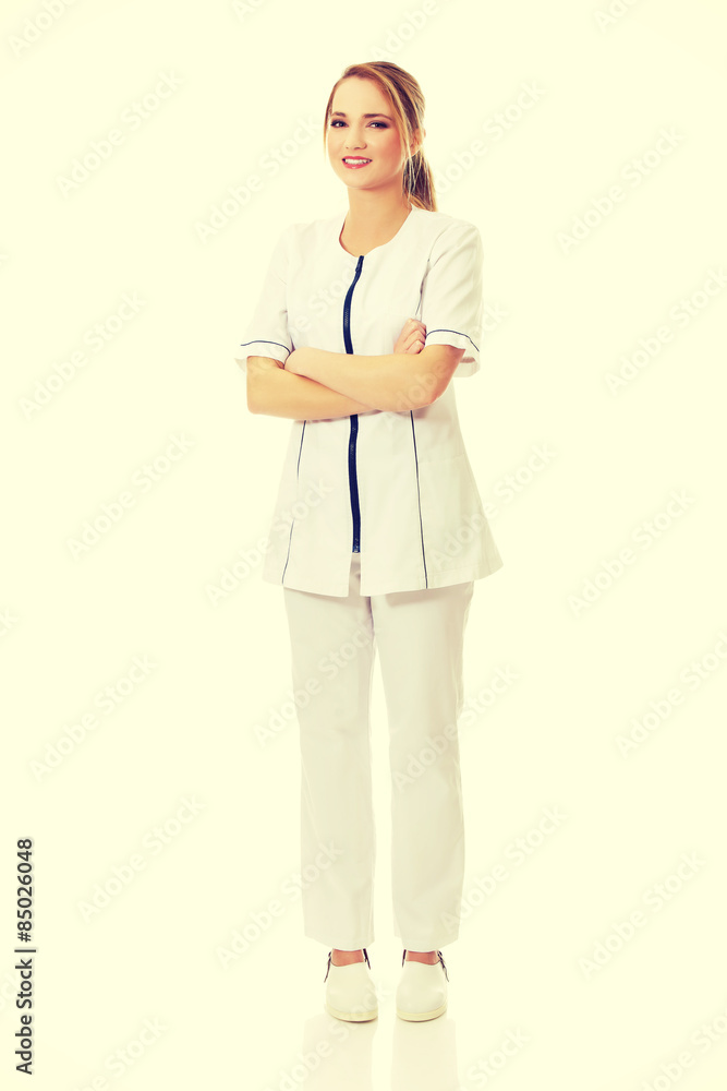 Medical nurse woman with folded arms. Medical nurse woman with folded arms.