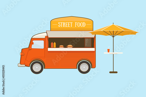 Street food truck with umbrella