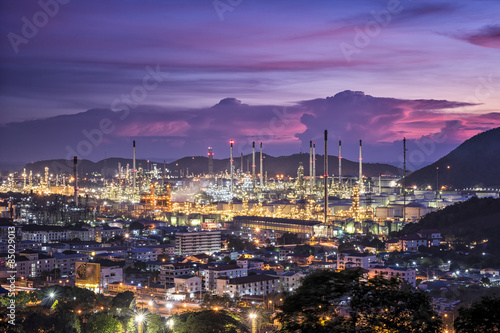 Oil refinery with twilight sky