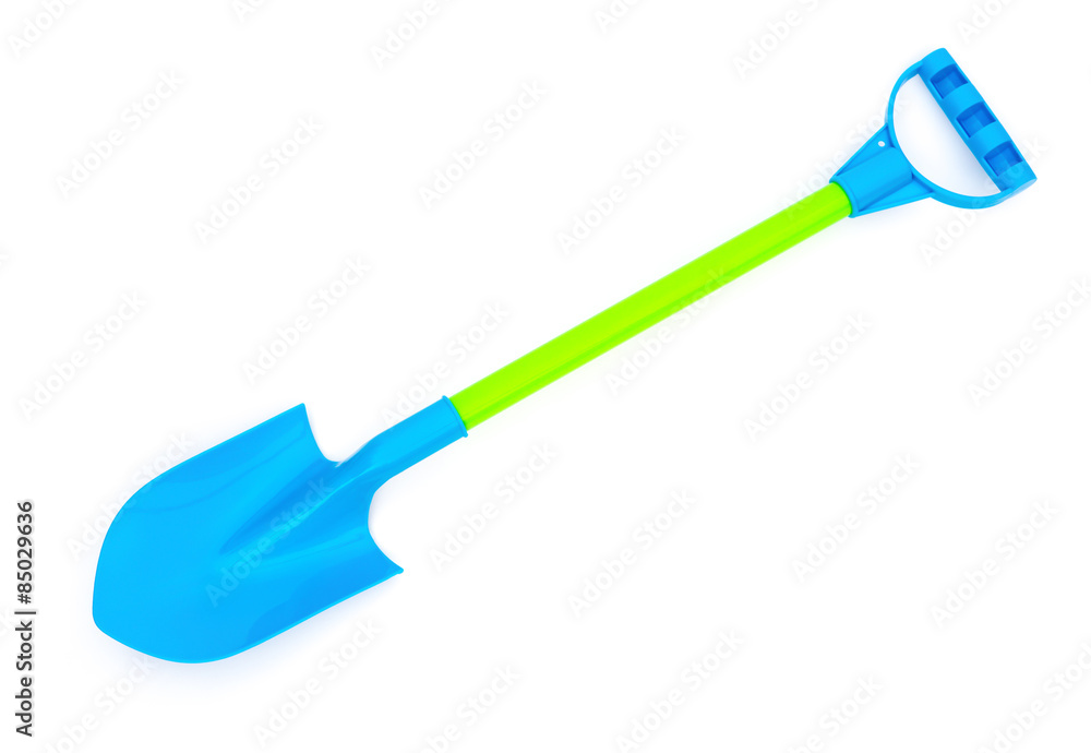 blue plastic toy shovel on a white background blue plastic toy shovel on a white background