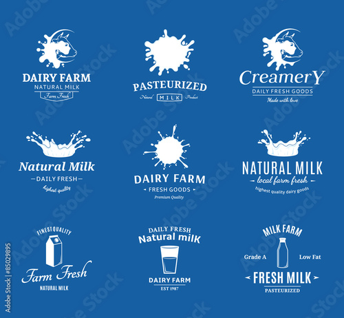 Set of Vector Milk Logos, Labels and Design Elements