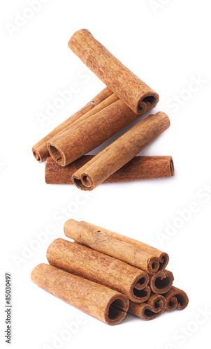 Pile of cinnamon sticks isolated