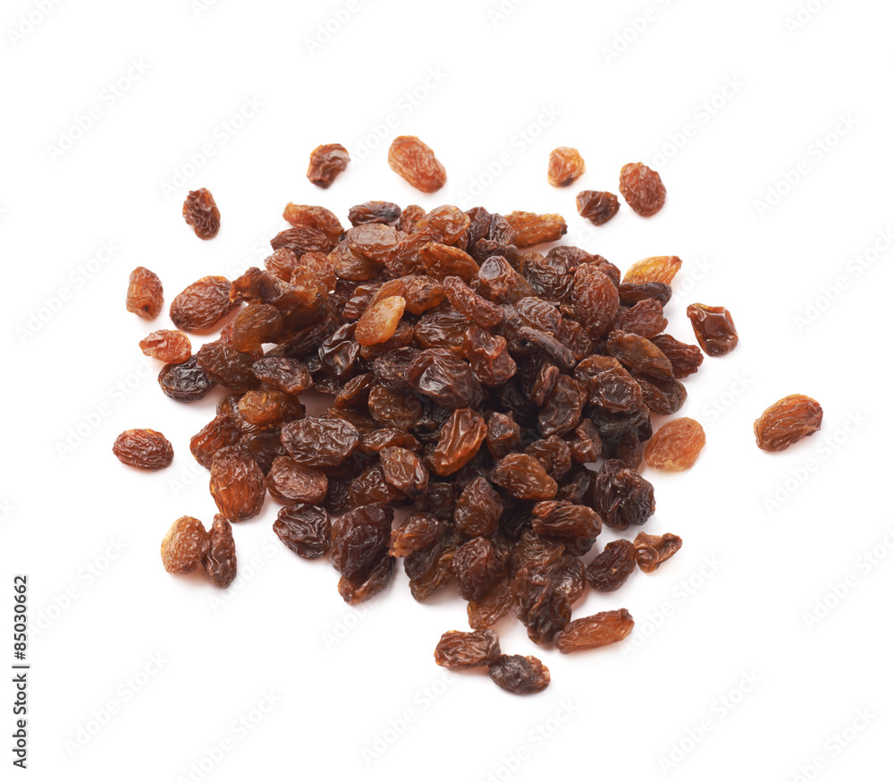 Fototapeta premium Pile of multiple raisins isolated