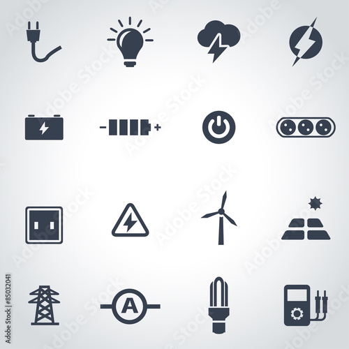 Vector black electricity icon set