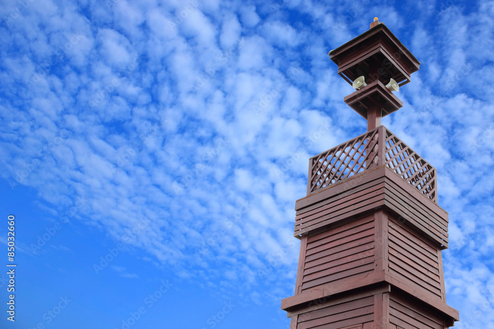 Broadcast tower isolated on blue sky background