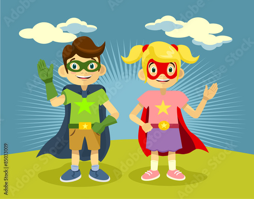 Children superheroes. Vector flat illustration