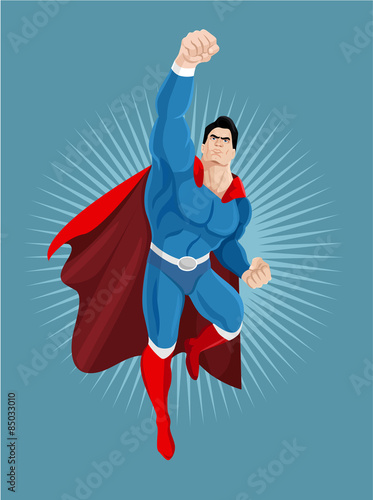 Superhero flies. Vector cartoon illustration