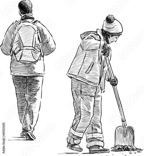 pedestrian and gardener