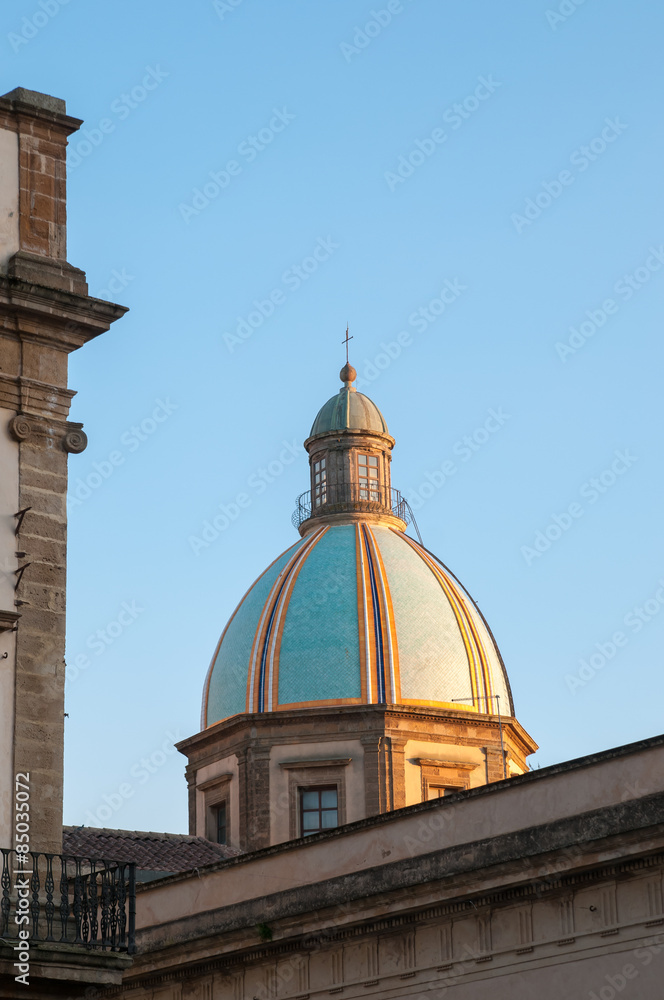 The ceramic decorated dome of the San Giuliano cathedral in Caltagirone