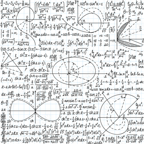 Mathematical vector seamless with formulas, plots and equations