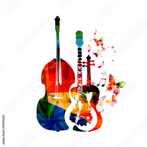 Group of music instruments with butterflies