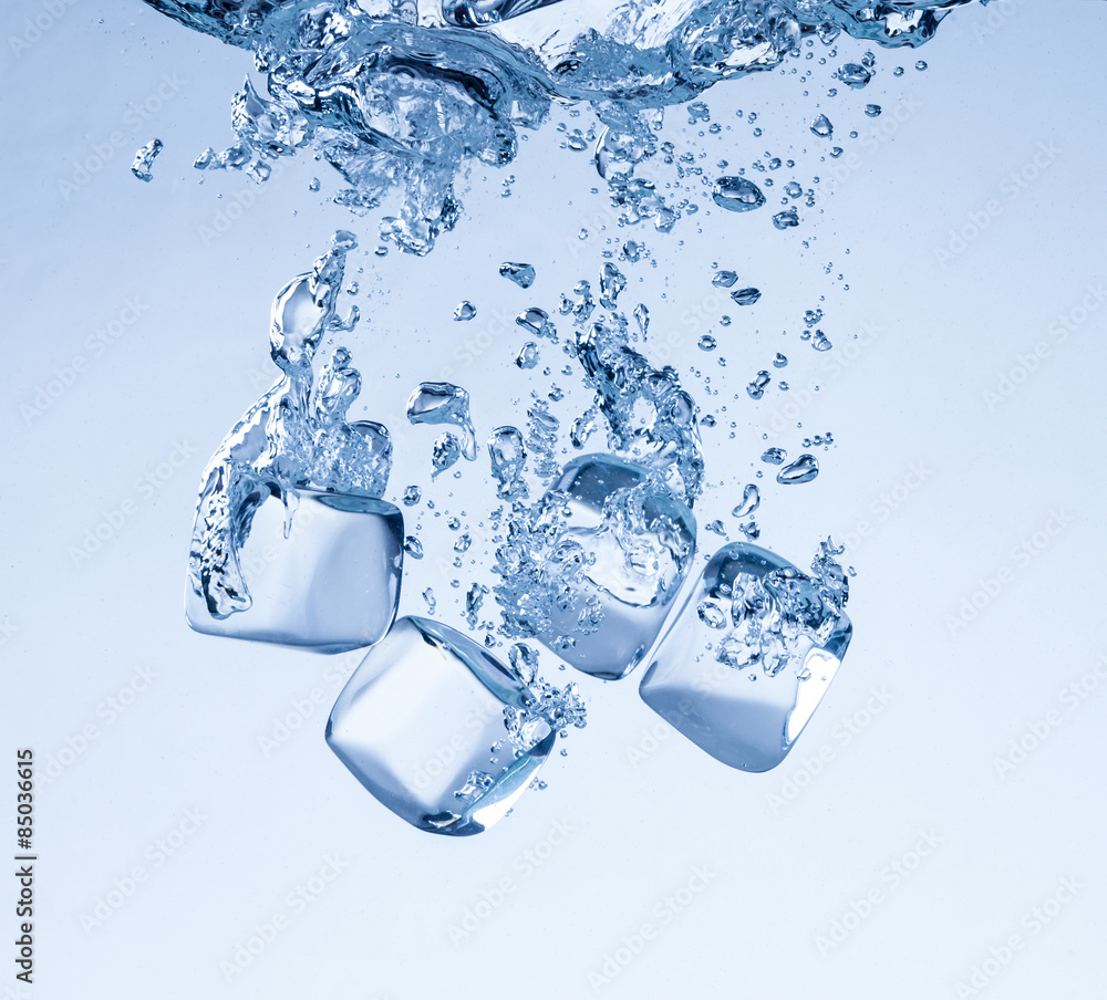 Ice cubes in water splashes Ice cubes in water splashes